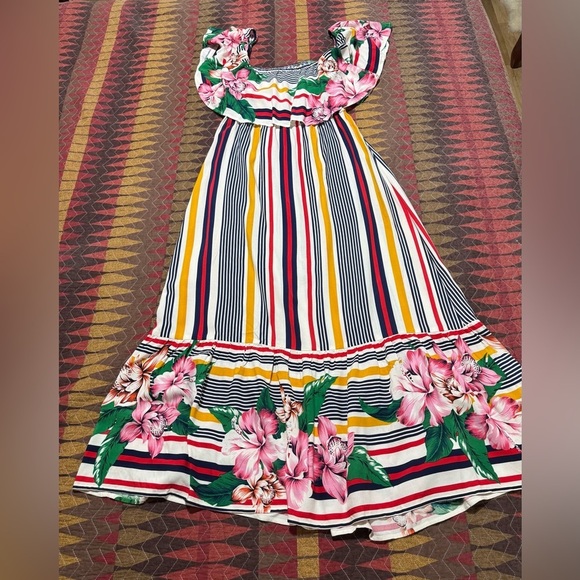 Flying Tomato Women L Floral Stripe Multicolor Off The Shoulder Long Dress - Picture 12 of 12